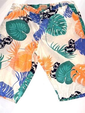 Parish Nation Men’s Tropical Print Hybrid Shorts — Green/Orange/Blue